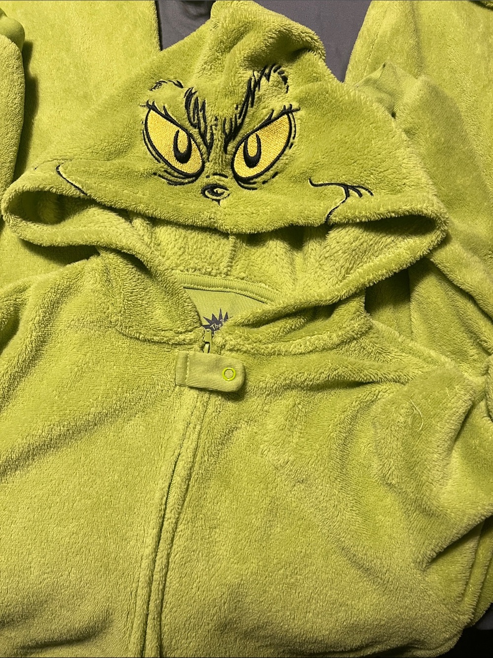 Kids Plush Grinch Hooded Top - Bright Green